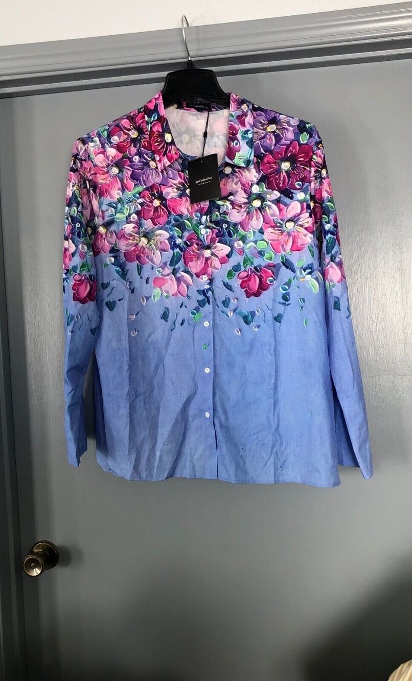 JUST FASHION NOW BLOUSE LONG SLEEVE button down MULTICOLOR FLORAL TOP 2XL NWT